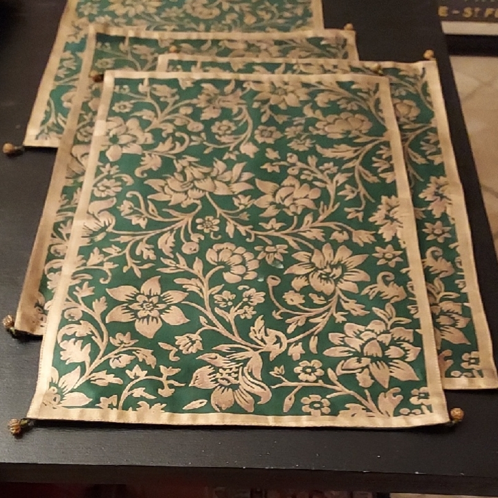 Green And Gold Placemats Elegant Brocade Baroque Pattern Set Of 4 Cotton